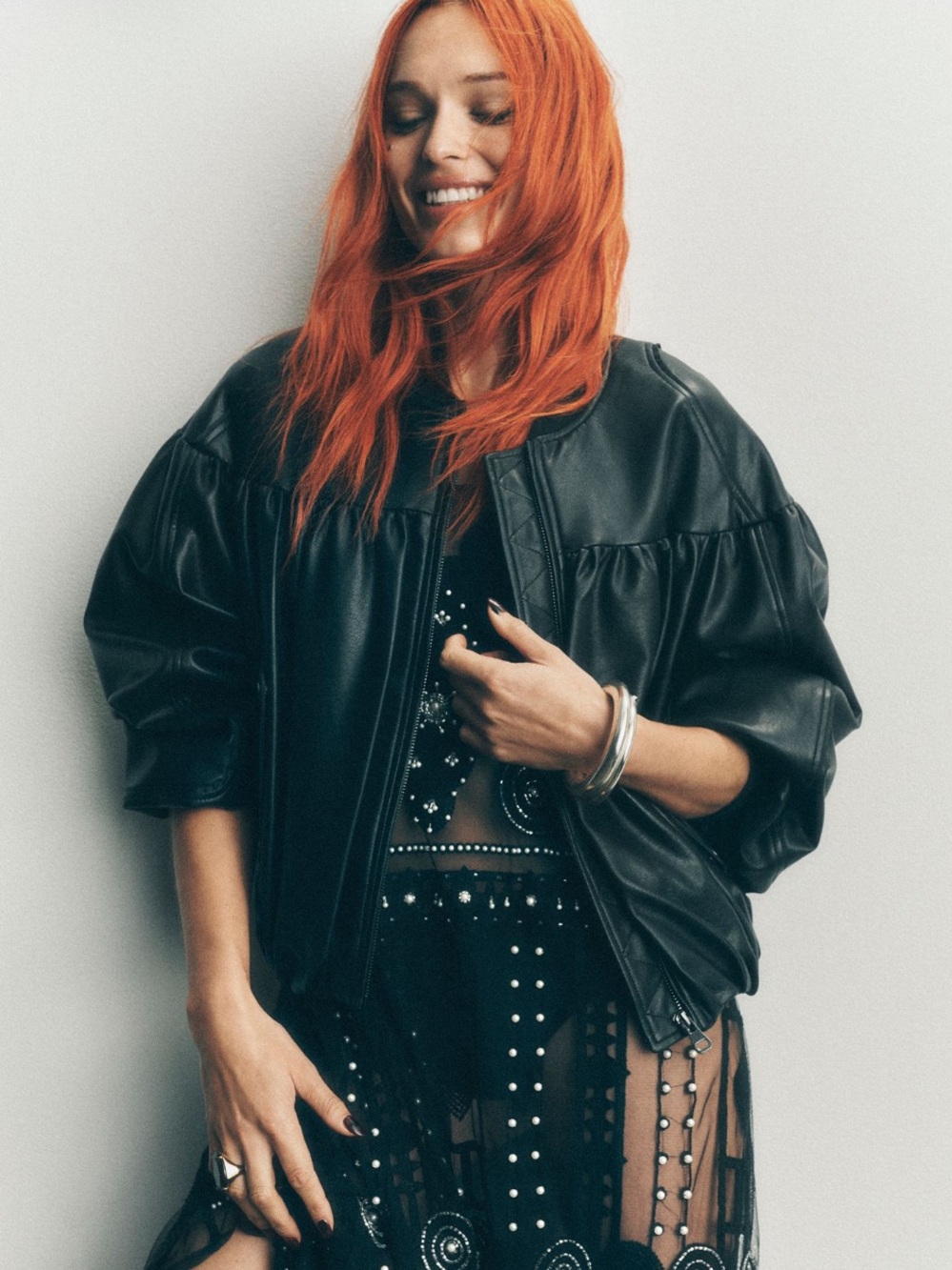 Anthropologie Black Faux Leather Bubble Crop Jacket